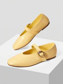 MOTF PREMIUM WOMEN'S CASUAL CROCODILE PATTERN COMFORTABLE VERSATILE MARY JANE SQUARE TOE FLAT SHOES FOR CHRISTMAS SPRING SHOES - Yellow - View 9