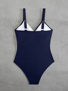 Swim Lushoire Baju Renang Terusan Bergaris dengan Detail Silang di Dada, Terbuat dari Kain Khusus - MultiWarna - View 4
