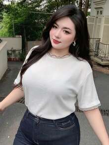Dazy Plus 寬鬆條紋短袖黑白夏季T恤 - 白色 - 查看 2