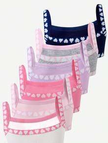 SHEIN Genkimix Kids 6件組女孩純棉愛心印花與素色簡約細肩帶背心內衣 - 彩色 - 查看 3