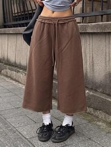 Coolane 女款夏季街頭風運動休閒外訪復古棕色針織短褲休閒褲 - 棕色 - 查看 3