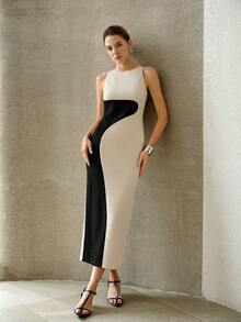 MOTF PREMIUM COLORBLOCK SLIM FIT DRESS - Apricot - View 1