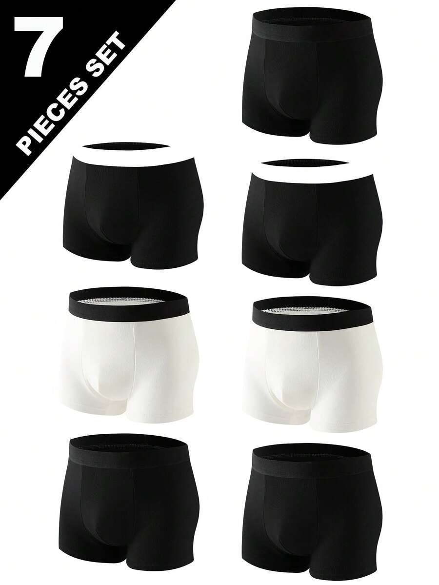 Boys' Simple Black Fashion 7pcs Boxer Briefs, Comfortable For All Seasons - Black and White - View 1