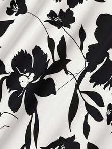 EMERY ROSE V-Neck Ruffle Sleeve Floral Print Semi-Transparent Dress Fall - Black and White - View 7