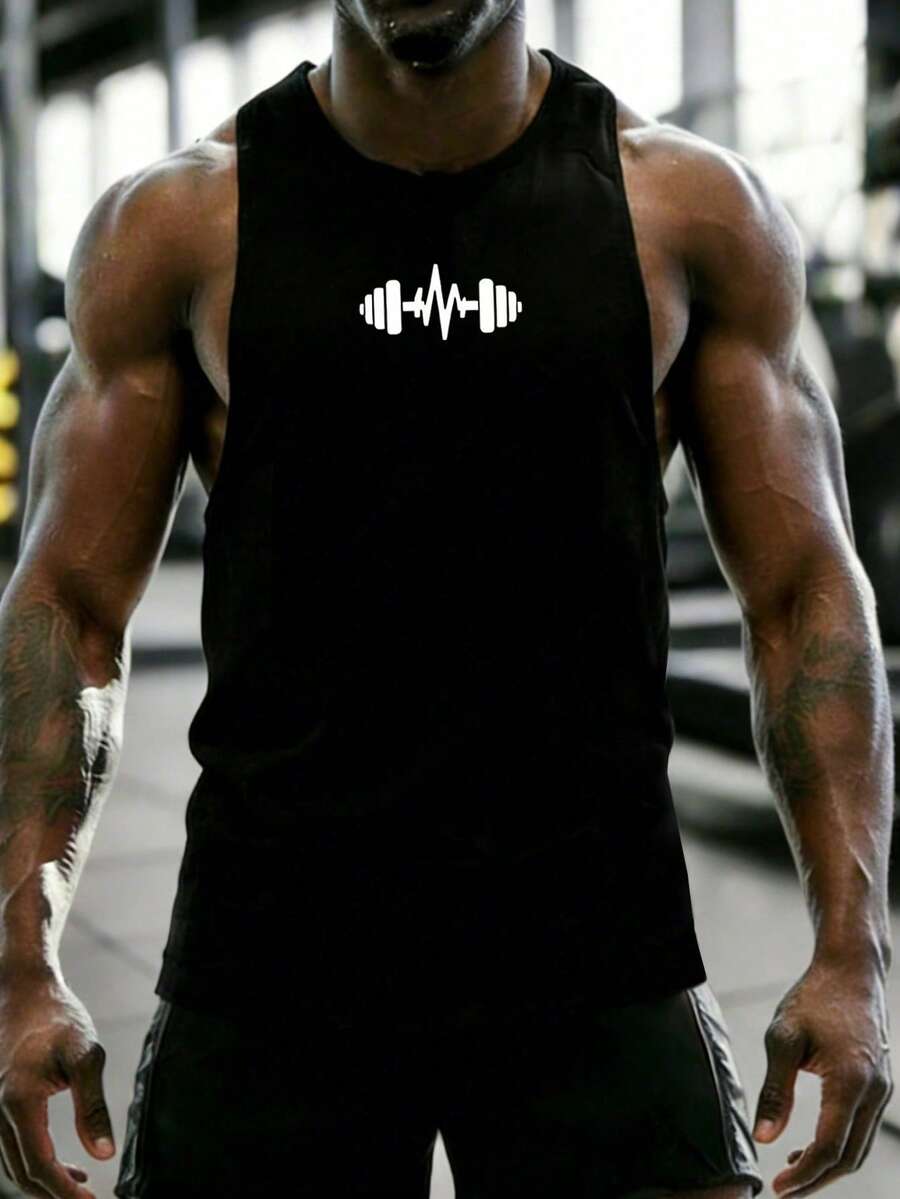 GymBeat Áo tank top thể thao nam cổ tròn in họa tiết tạ tay, tập gym - màu đen - Xem 1