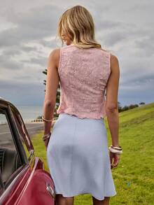Aralina Winter/ Fall Picot Trim On Waistband A Line Flowy Cute Midi Skirt Perfect For Homecoming Graduation - Baby Blue - View 2