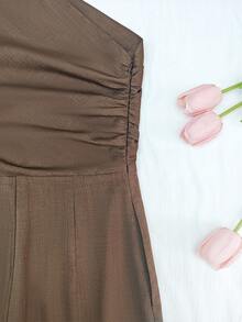 EMERY ROSE Women's Solid Color Sleeveless Pleated Elegant Jumpsuit - Brown - View 5