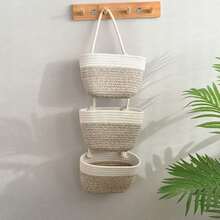1pc Three-Tier Hanging Rope Storage Basket - Removable Decorative Storage Rack, Suitable For Living Room, Bathroom, And Bedroom, Over-The-Door Hanging Storage Basket With Multiple Storage Compartments - multicolor - View 10