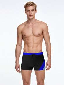 Manfinity KASUA Men Contrast Panel Drawstring Waist Swim Trunks,Hawaiian - Blue - View 3