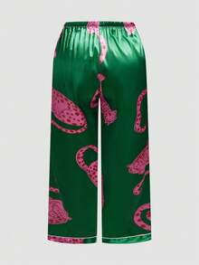 Chillnights Plus Size Leopard Animal Print Lapel Collar Women Satin Pajama Set - Multicolor - View 6