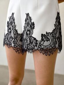 MOTF PREMIUM ELEGANT CONTRAST LACE SHORTS DATE NIGHT PARTY WHITE FLORAL SUMMER - White - View 6