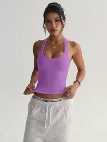 Dewbera Dewbera 女款無縫瑜伽運動內衣 無鋼圈健身短版上衣 運動背心 賽車背式運動背心 - 紫丁香色 - 查看 7
