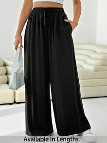 SHEIN PETITE CURVE Quần dài nữ cỡ lớn màu đen kiểu dáng thường ngày - màu đen - Xem 1