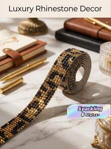 1 Yard Self Adhesive Crystal Rhinestone Ribbon, Rhinestone Strips, DIY Diamond Bling Ribbon Stickers Rhinestone Tape Roll For Crafts Phone Car Decorations - leopard print - View 2