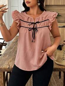 Weeklong Plus Size Bow Blouse - Dusty Pink - View 8