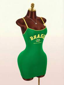 Bumpella Vestido mini ajustado de parches de encaje y bloques de color deportivo - Verde - Ver 5