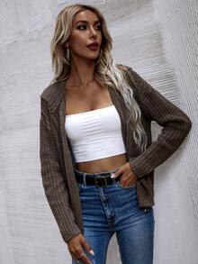 SHEIN LUNE Cárdigan con capucha con cremallera delantera - Marrón Mocha - Ver 5