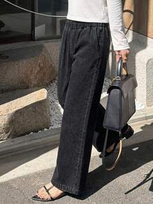 DAZY Elastic Waist Wide Leg Jeans - Black - View 11