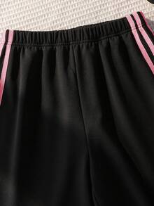 SHEIN 青少年女孩美式休閒百搭日常運動街頭風對比色織帶鬆身長運動褲 - 彩色 - 查看 3