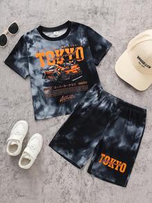 Setelan 2pcs untuk Anak Laki-laki: Kaos Pullover Rajut Leher Bulat dengan Slogan Balap Jalanan, Kain Nyaman, Potongan Bergaya, Koleksi Terbaru Musim Semi/Panas, Cocok untuk Berbagai Musim dan Acara - Dark Grey - View 3