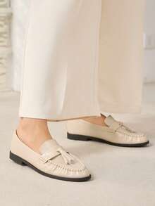 MOTF WOMEN'S NEW FRENCH RETRO FRINGED LACE-UP ROUND TOE FLATS, APRICOT VERSATILE CASUAL AND COMFORTABLE HIGH-END WOMEN'S SHOES - apricot mirror - View 6