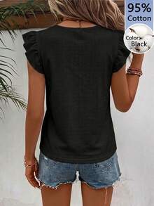 SHEIN Frenchy 95% Cotton Cap Sleeve Black T-Shirt For Women, Suitable For Summer - Black - View 2