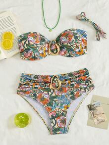 Swim Chiccia 女士海灘度假休閒全黑可拆卸細肩帶高腰長褲配金屬飾品比基尼套裝 - 彩色 - 查看 3