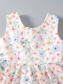 SHEIN Glamorique Kids 女童無袖公主正式禮服，精緻刺繡白色印花，背後可拆卸大蝴蝶結，7歲生日新娘婚禮禮服 - 彩色 - 查看 10