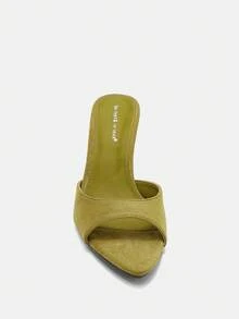 Bholvia Women's Fashionable & Elegant Velvet Strap Open Toe Slip-On Sandals, Slim High Heels, Suitable For Dresses In Summer - Green - View 6