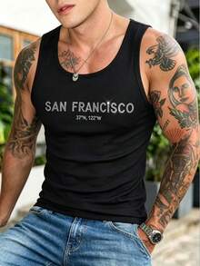 Manfinity Dauomo Men's Rhinestone Embellished Sleeveless Tight Fit Tank Top - Black - View 6