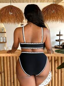 Slaydiva Conjunto de Traje de Baño de 2 Piezas Talla Grande 2026 Nuevo, Atuendo de Vacaciones de Verano en la Playa para Mujeres - Negro - Ver 2