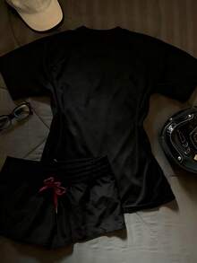 INAWLY 女士撞色简约休闲圆领短袖T恤 - 黑與白 - 查看 2