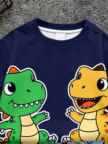 Baby Boy Casual Simple T-Shirt Set Suitable For Summer, Classic Cute Cartoon Dinosaur Pattern Print, - Multicolor - View 5