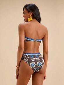 Travachic Women Floral Print Bandeau Bikini Set,Summer Outfits For Women,Swimsuits For Woman,Bathing Suits For Women - Multicolor - View 2