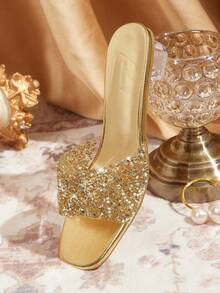 CUCCOO TILAWA Sandalias de tacón alto con cristales y decoración de cristal de Rhinestone para mujeres, para eventos y fiestas al aire libre, zapatos de primavera, tacones para el Día de Pascua, baile de graduación de primavera, zapatos de verano - Champán - Ver 1