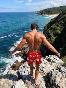 Solantero Loose Fit Sweat Shorts Men's Letter Print Loose Shorts, Suitable For Summer - Red - View 2