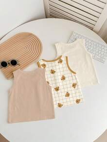 Young Boys Casual Simple Comfortable Tank Tops, 3pcs Set, Suitable For Spring/Summer, Cute Animal Park Cartoon Hand-Drawn Pattern Print, Cute Cartoon Bear Pattern Print, Cute Lion Pattern Print - Multicolor - View 2