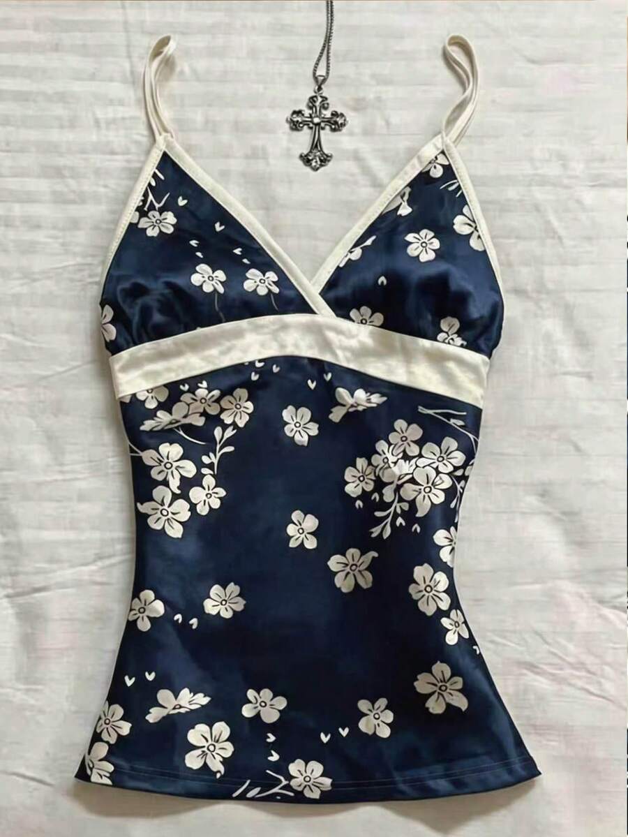 IslaSuriya 女款細肩帶印花V領貼身上衣 - 彩色 - 查看 1