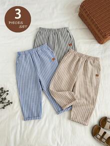 LMoss Kids 3pcs/Set Young Boy Vacation Style Striped Pocket Straight Leg Pants Set - Multicolor - View 3