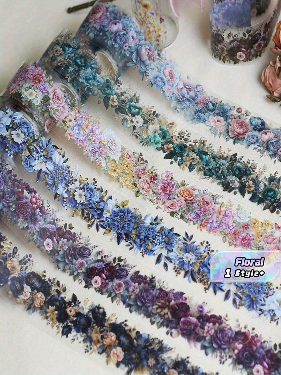 6 Rolls Clear PET Floral Tape, Transparent Flower Washi Stickers For Scrapbooking Journal Diary Collage, School Supplies Back To School - Multicolor - View 1