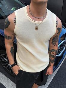 DAZY Men's Summer Casual Vacation & Commute Minimalist Versatile Mesh Fabric Apricot Sweater Vest - Apricot - View 6