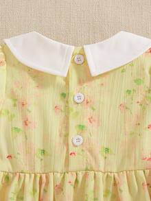 Souflis Souflis 女婴夏季可爱经典浅黄色碎花连衣裙，白色彼得潘领撞色设计，前片褶裥，适合休闲、度假、户外活动穿着。 - 彩色 - 查看 8