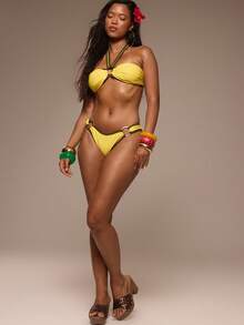 Musera Resort Contrast Ring Detail Bikini Bottoms Only Summer Vacation Holiday Festival Rave Beach Swimming Carnival White Sexy - Yellow - View 5