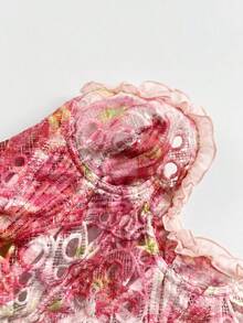 Soleia 女款浪漫春夏度假雛菊刺繡紋理印花3D花卉裝飾胸衣上衣，休閒約會情人節下午茶海灘郵輪公路旅行城市度假音樂節派對波希米亞波西米亞嬉皮西式風格，內搭/外穿，四季日常通勤 - 粉色 - 查看 8