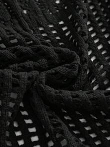 ROMWE Goth Cárdigan de punto hueco con mangas acampanadas de estilo gótico oscuro talla grande - Negro - Ver 4