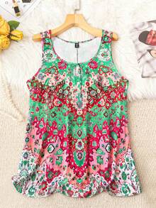 SHEIN CURVE+ 大码女式印花休闲吊带背心，适合约会、通勤、日常穿着，春夏度假必备。 - 彩色 - 查看 1