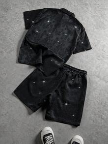 Manfinity EMRG Men's Short Sleeve Textured Fabric Shirt Set - Black - View 2
