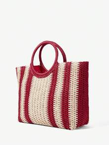 Maija Ladies, Women Top Handle Bags, Straw Bag, Fashionable, Elegant, Simple, Personalized, Versatile, For Beach, Vacation, Holiday, Summer, Seaside, Beach Party - Red - View 2