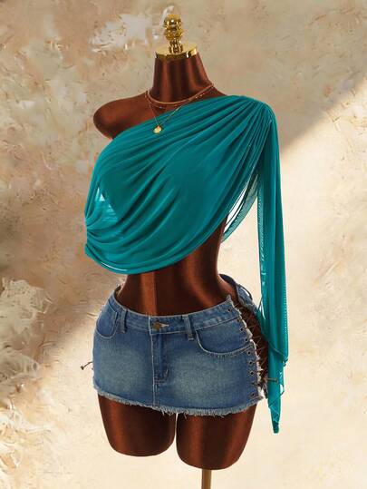 Amplova Women's Asymmetrical Sleeveless Cover Up, Sexy & Avant-Garde, Suitable For Vacation Outfit, Plunging Neckline Drape Design