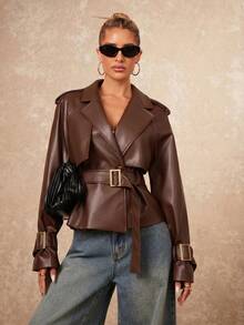 Lumalex Women's Brown Casual Trench Coat Jacket For Daily Work - Brown - View 3